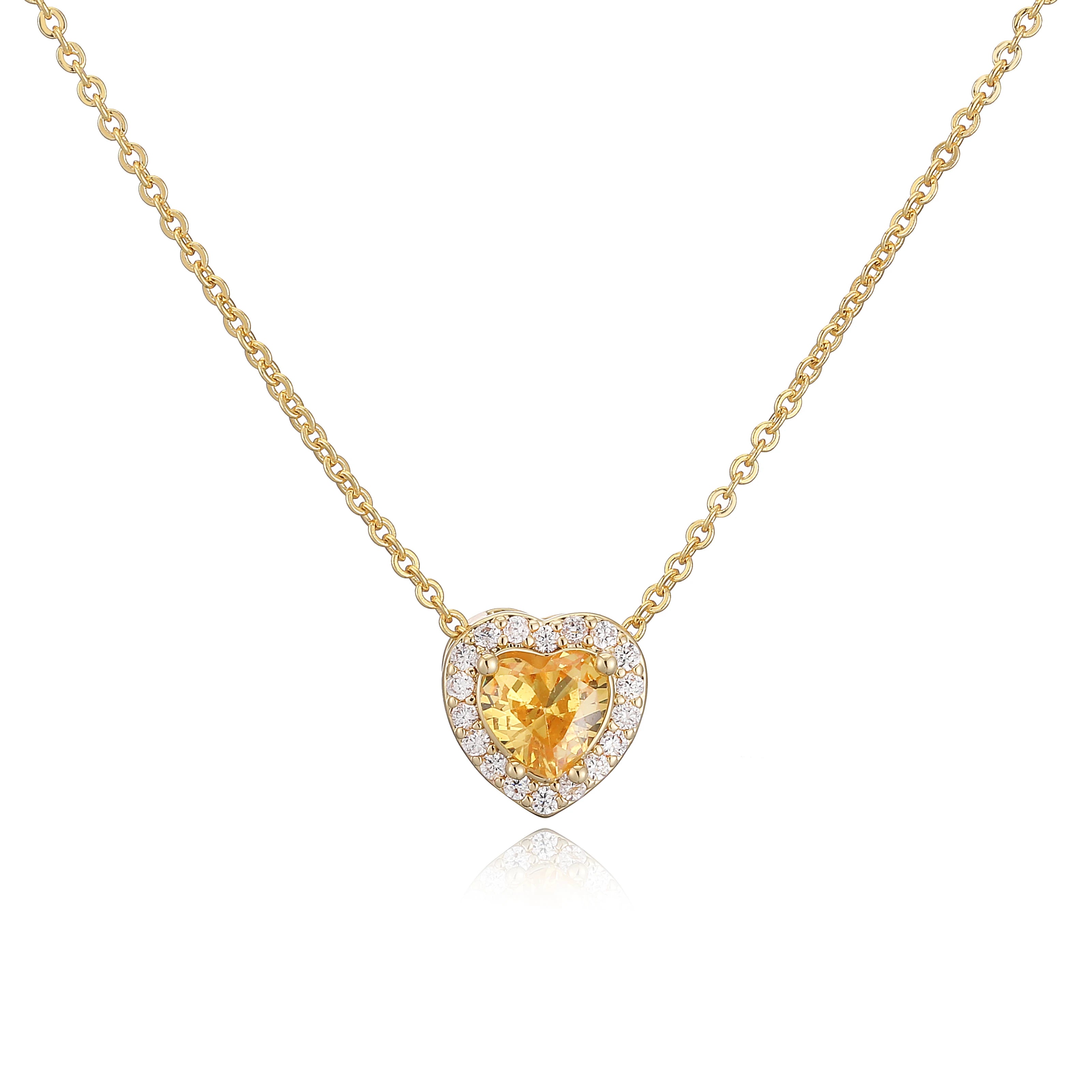 HECHENG Luxury Colored Crystal Heart Pendant Ocean Heart Necklace Brass Golden Plated close-up view