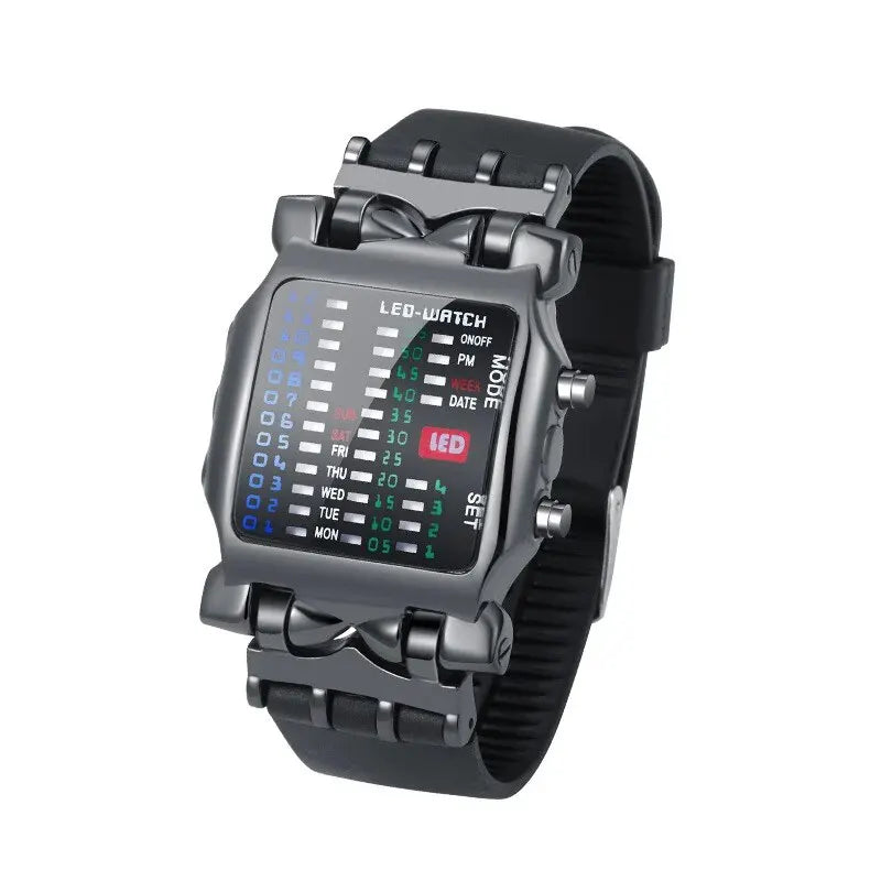 Binary Led Watch Creative Waterproof Business Electronic Watch Mens Trend Luminous Gif close-up view