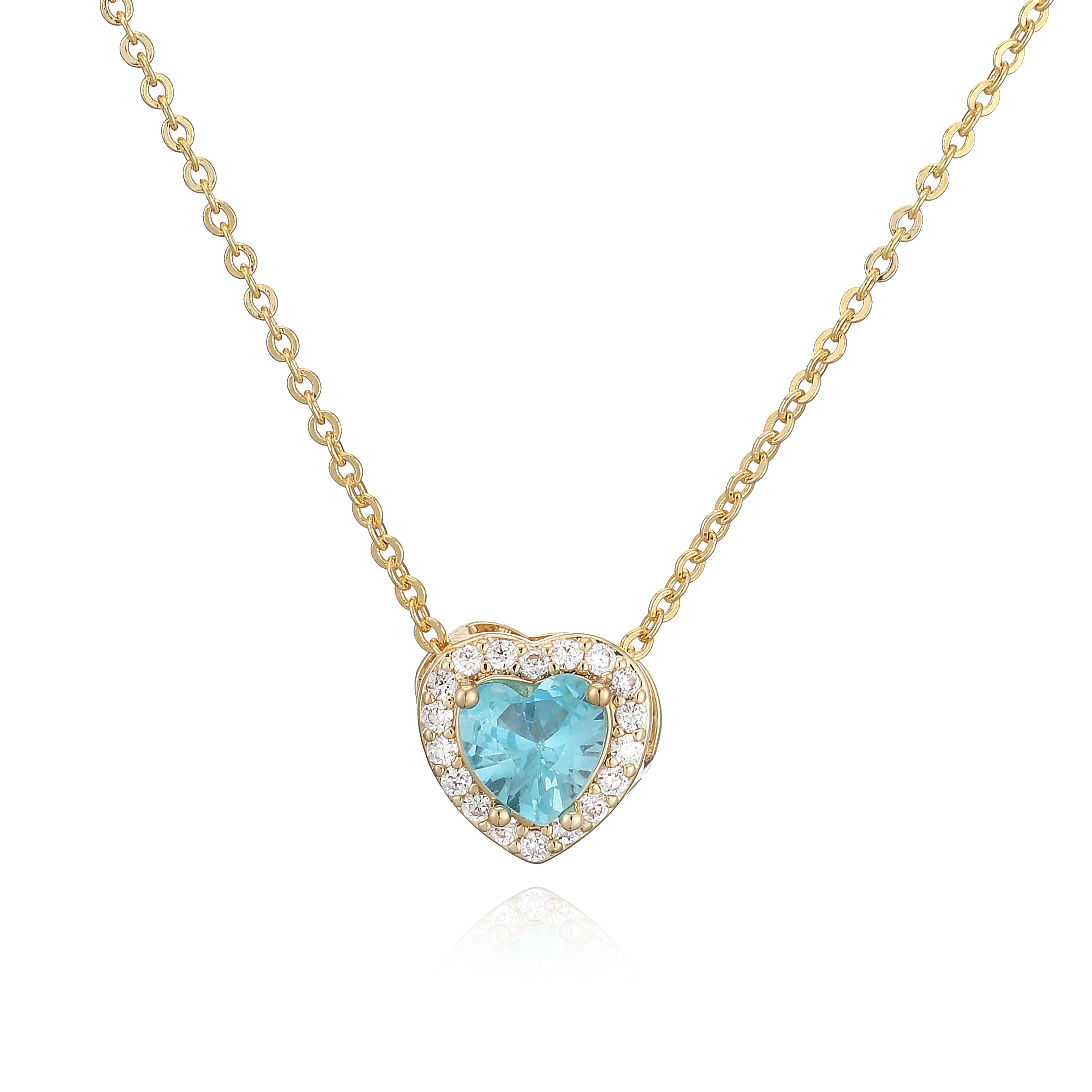 HECHENG Luxury Colored Crystal Heart Pendant Ocean Heart Necklace Brass Golden Plated lifestyle view