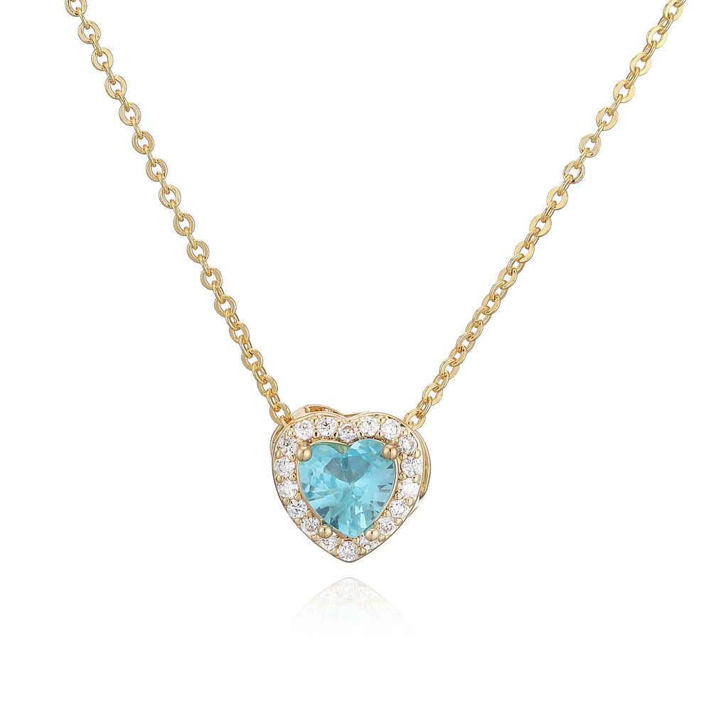 HECHENG Luxury Colored Crystal Heart Pendant Ocean Heart Necklace Brass Golden Plated lifestyle view