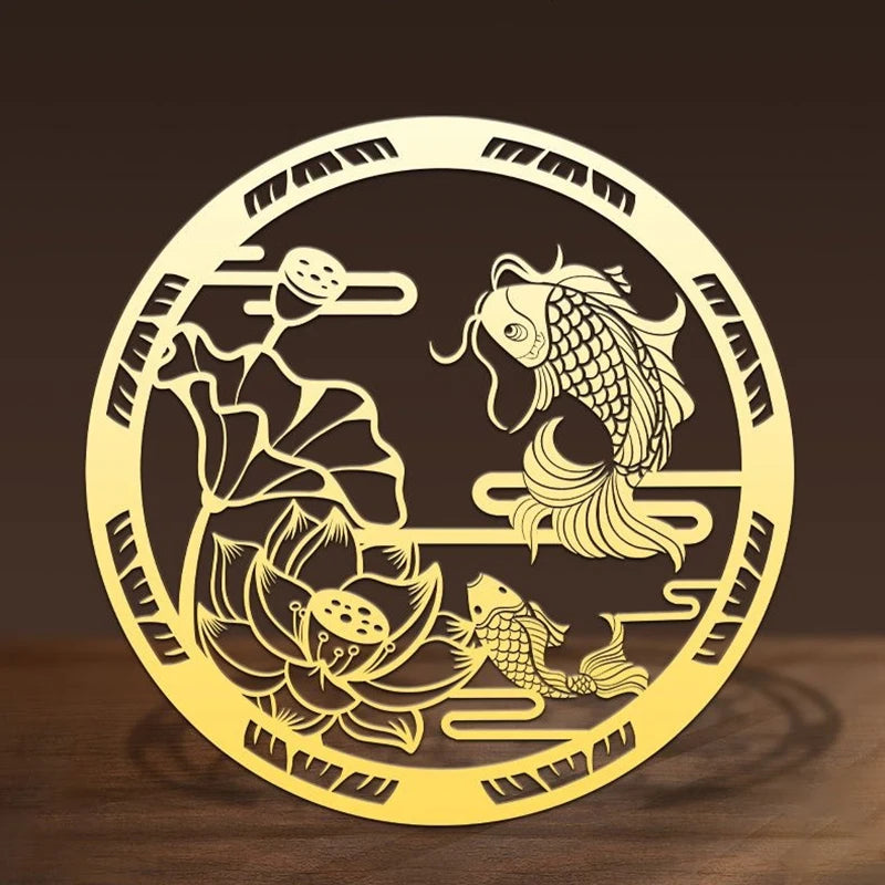 Carp Lotus Metal Sticker | Lucky Wealth Feng Shui Decoration additional angle