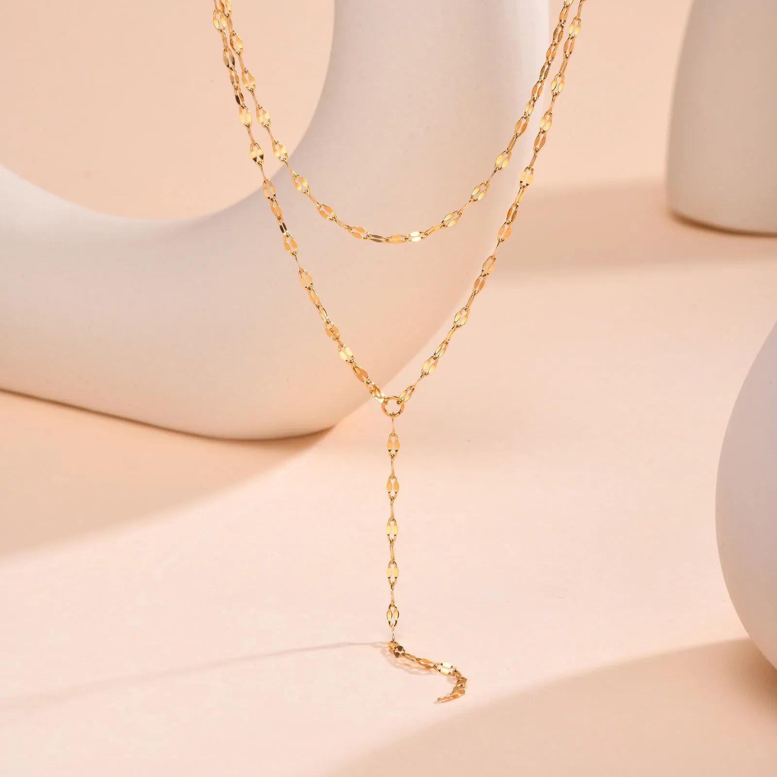Drop Y Lariat Necklace with Bar Pendant, Stainless Steel Long Chain, Womens Necklaces alternate view