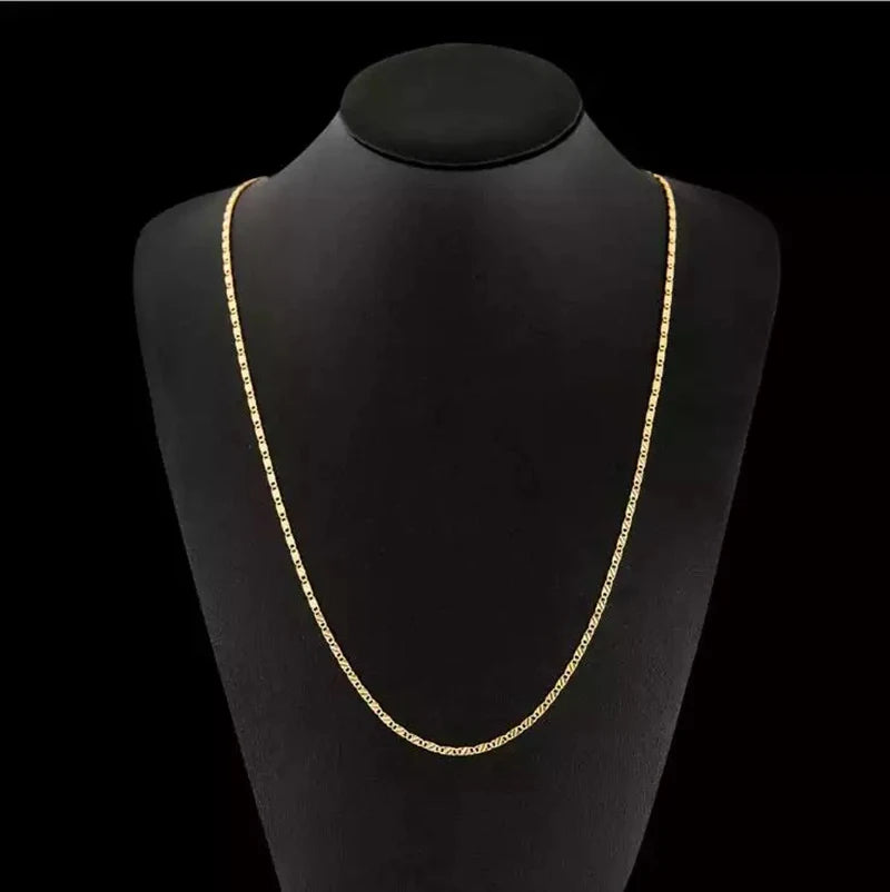 Fashion 18k Gold Necklace 2MM 16/18/20/22/24/26/28/30 Inch Side Chain Necklace For Wom close-up view
