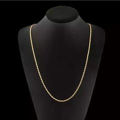 Fashion 18k Gold Necklace 2MM 16/18/20/22/24/26/28/30 Inch Side Chain Necklace For Wom close-up view