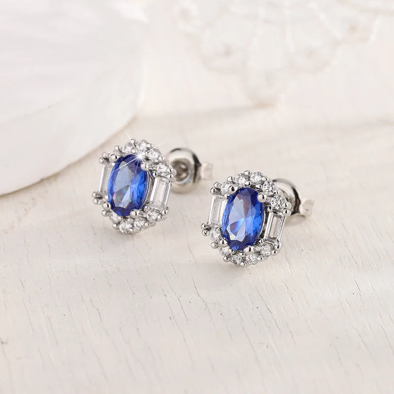 S925 Sliver Plated New Fashion Sapphire Prong Earring For Ladies-High Quality Jewelry We detail view