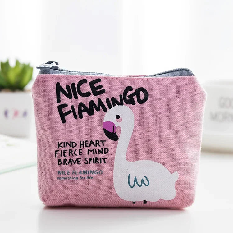Korean Square Flamingo Coin Money Pouch | Small Canvas Zipper Wallet for Students detail view