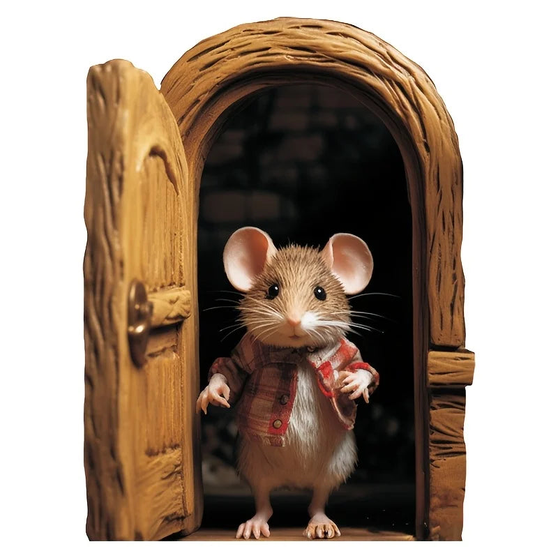 Whimsical 3D Mouse Hole Wall Decal | Adorable Red-Coated Mouse Peeking Design PVC Sti alternate view
