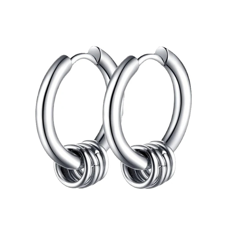 Gothic Stainless Steel Hoop Earrings | Unisex Dragon Punk Jewelry close-up view