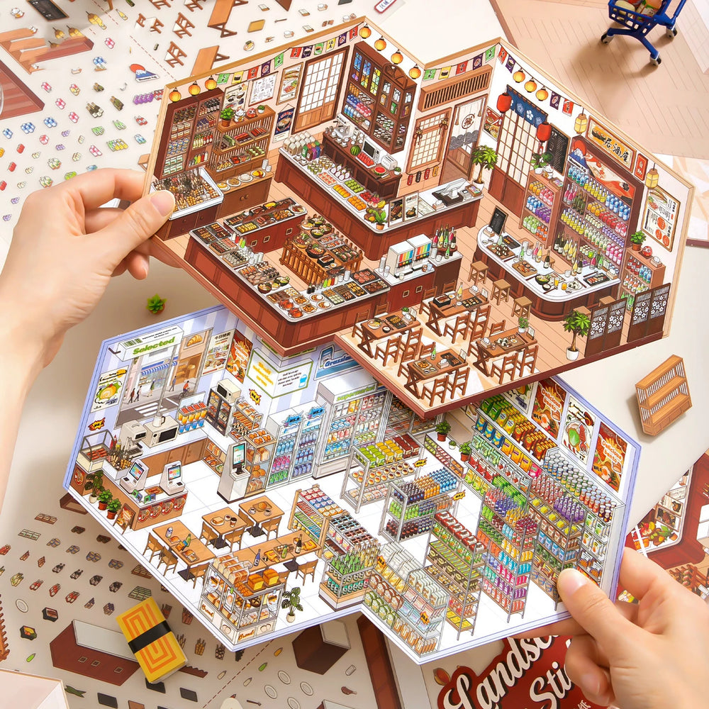Mr. Paper Shop Management Stickers 4pcs - 2.0 Oversize 3D Design, Storage Diorama Journal, Creative