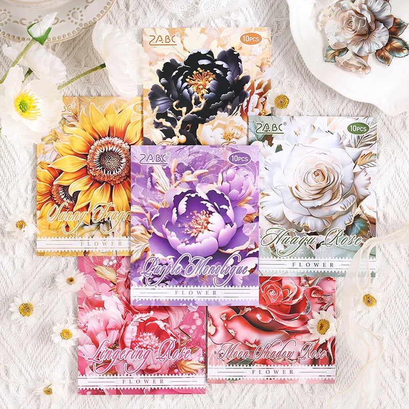 Mr. Paper, 6 Styles, 10pcs/pack, Dreamy Simulation Flower Stickers,Scrapbook Collage, Photo Frame, G