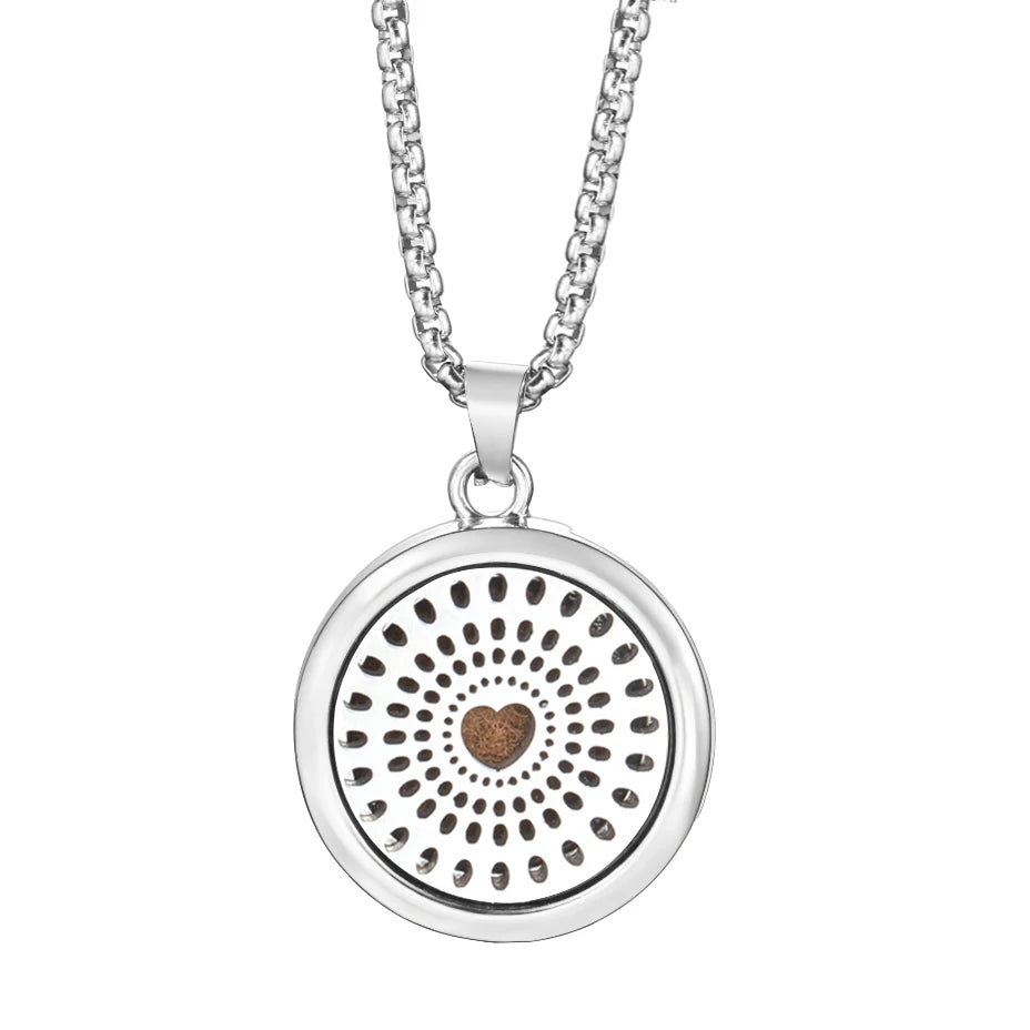 20mm Pattern Insert Perfume Pad Locket Necklace | Stainless Steel Aromatherapy Pendant close-up view