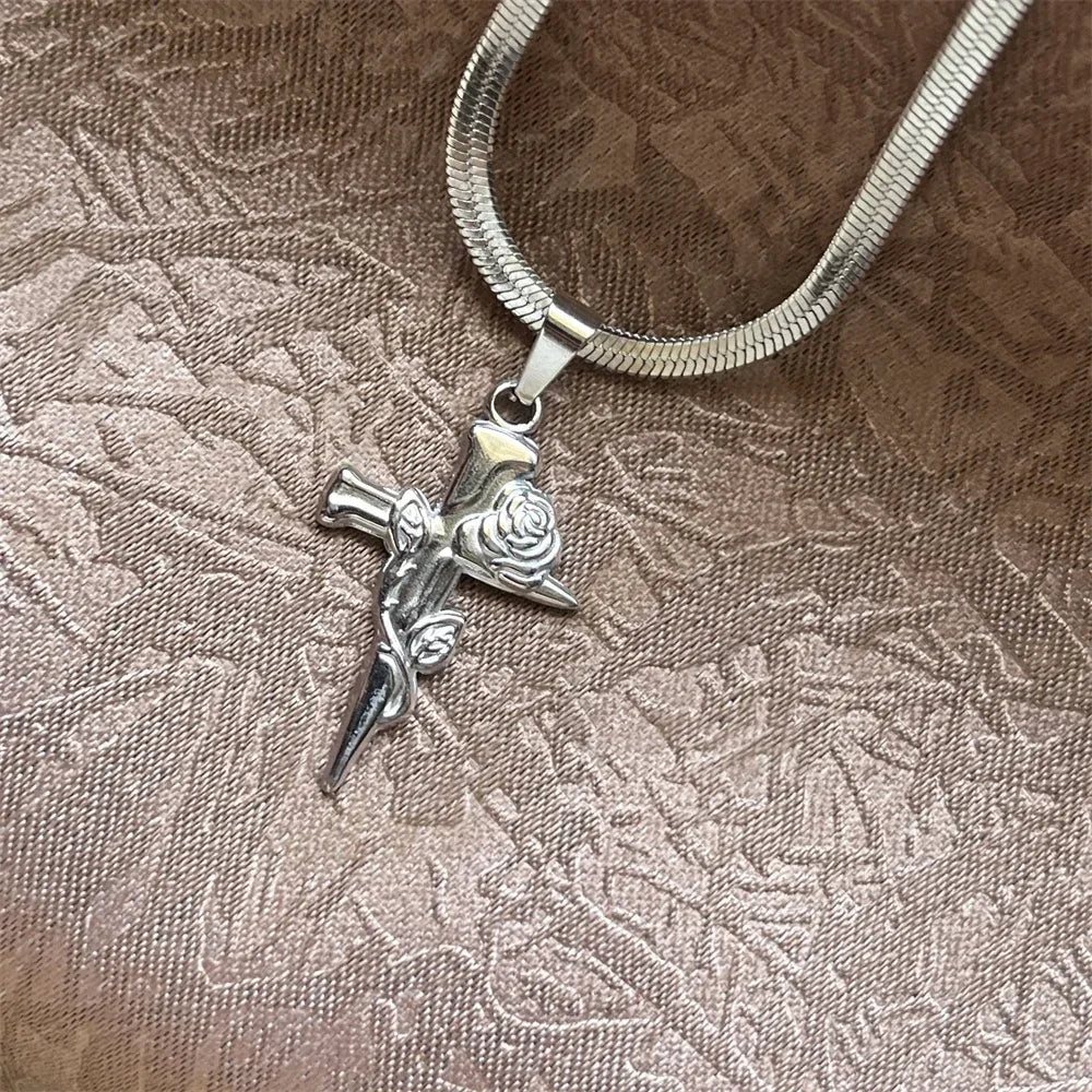 Stainless Steel Jesus Cross Necklace | Christian Pendant Jewelry for Men and Women detail view