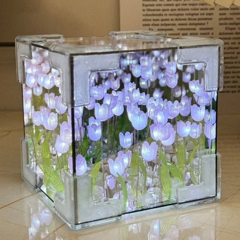 DIY Tulip Mirror Cube Lamp | Handmade Craft Night Light for Bedroom additional angle