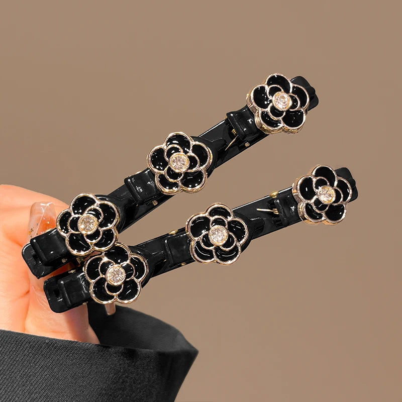 2pcs Korean Style Rhinestone Braided Hair Clip for Woman Elegant Temperament Duckbill Clip Fashion Girl's Side Clip Hairpin