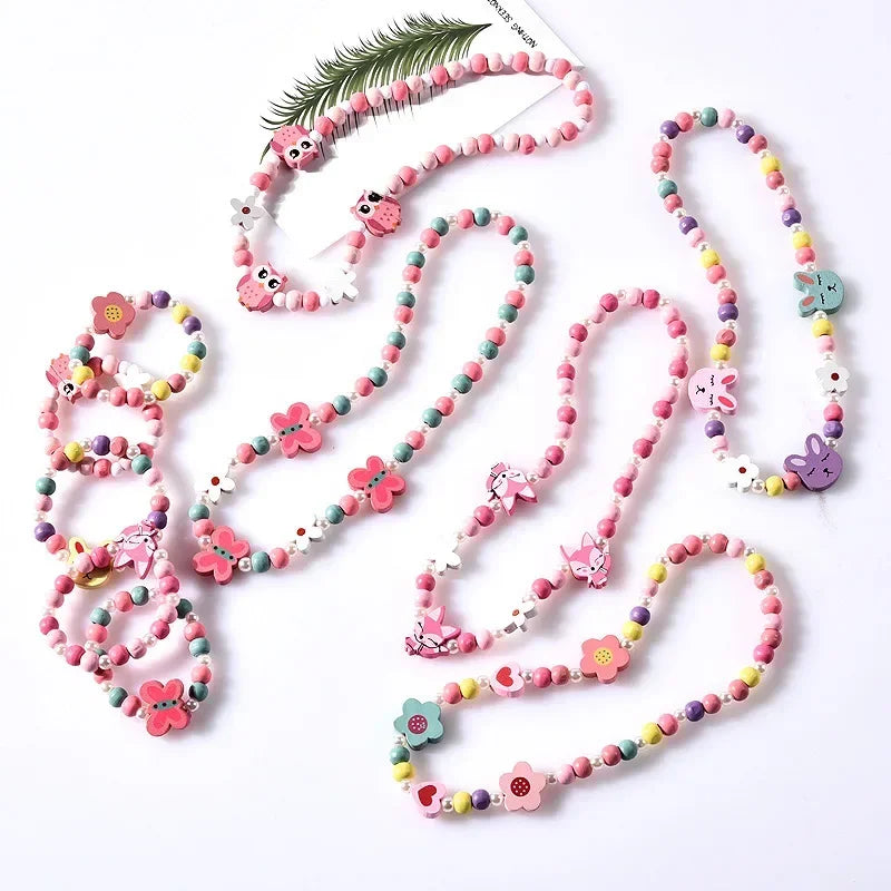 Girl Beads Toys Necklace and Bracelet Set for Girls | Unicorn Princess Jewelry Gift close-up view
