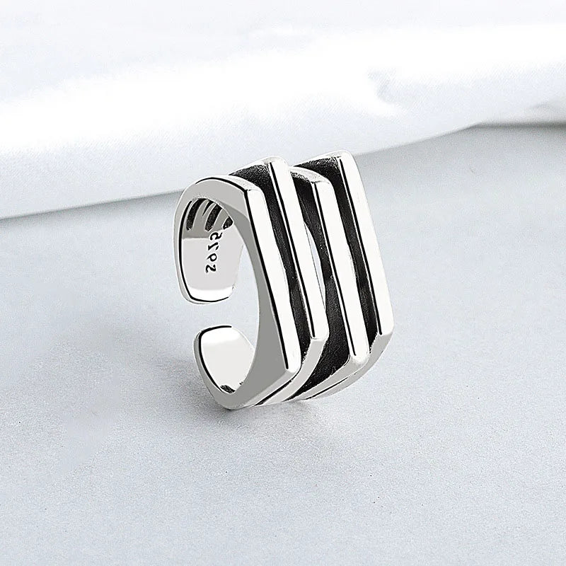 PANJBJ 925 Sterling Silve Multilayer Irregular Geometric Ring for Women Simple Charm lifestyle view