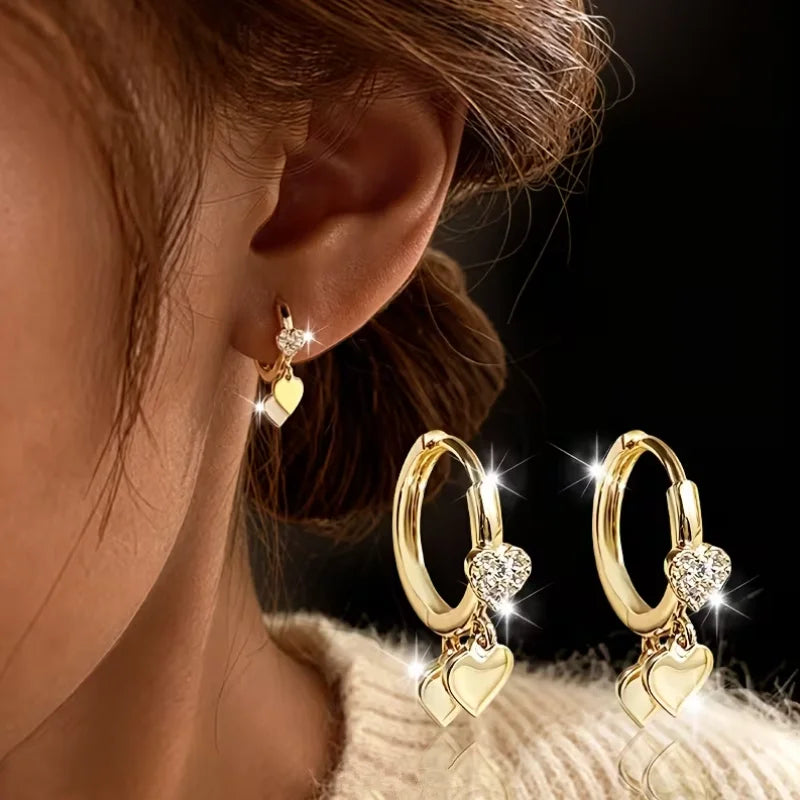 Luxury Golden Heart Earrings Small Exquisite Elegant Clip-On Earrings For Women Tragus Huggie Hoop H