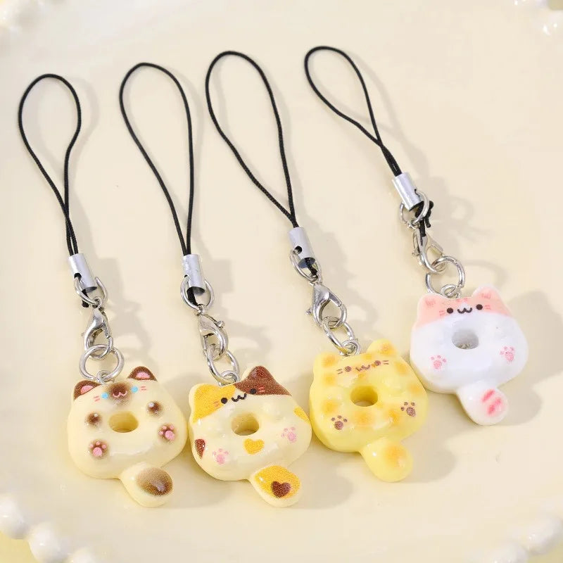 Cute Cartoon Cat Cookie Phone Charm Strap Soft Kawaii Kitty Phone Lanyard Strap Key Chai detail view