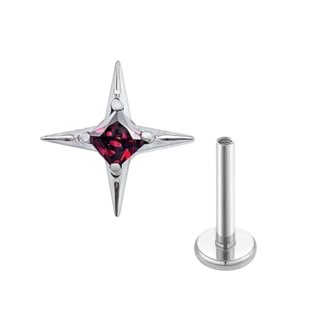 G23 Titanium 16G CZ Square Star Labret Tragus Helix Cartilage Flat Back Earring Nose alternate view