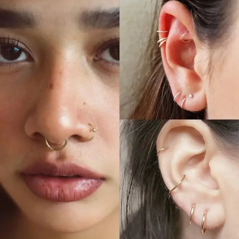 18G 316L Surgical Steel Nose Ring Hoop, Cartilage Hoop Earrings for Women Men Pierc additional angle