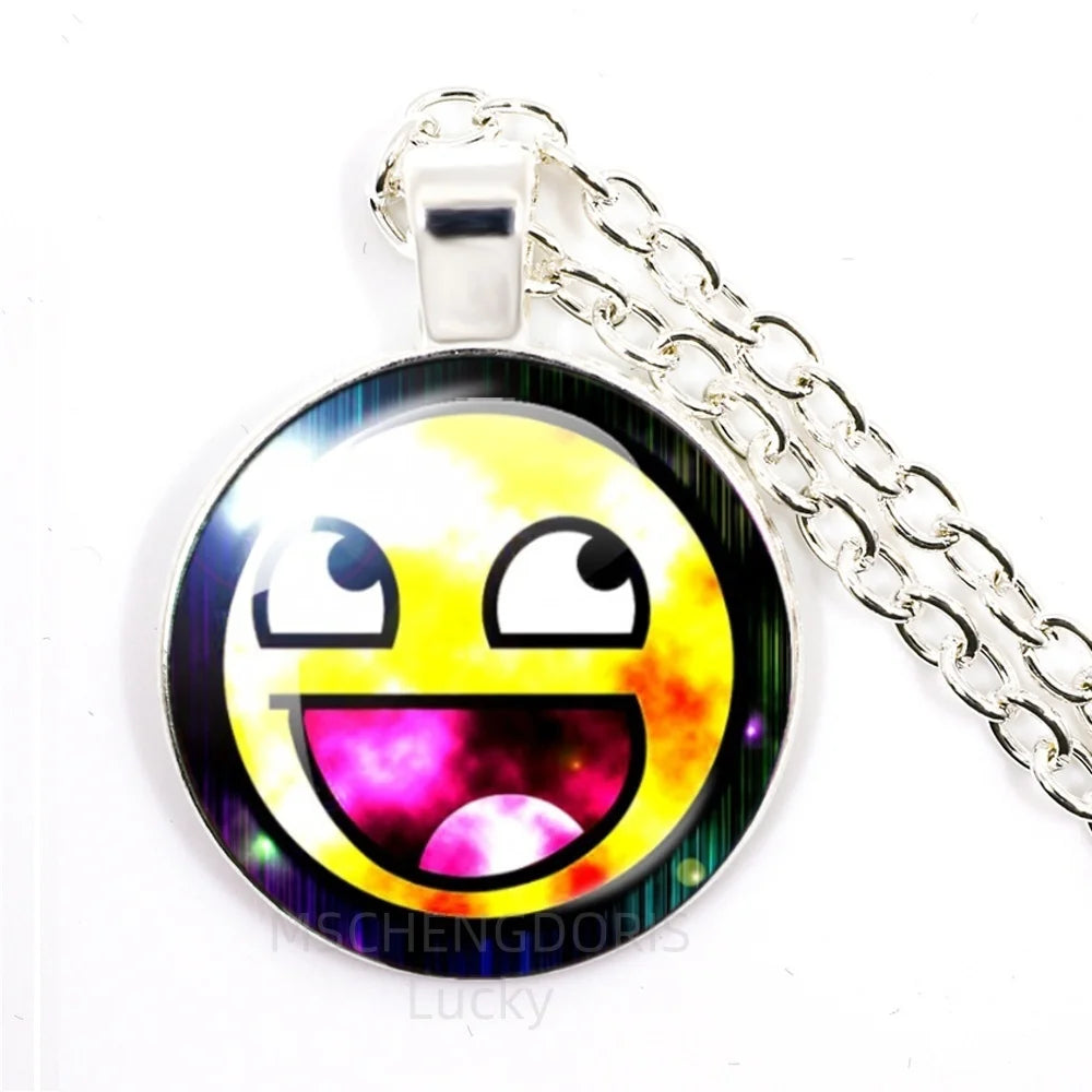 Funny Meme Cartoon Glass Pendant Necklace | Unisex Party Jewelry Gift alternate view