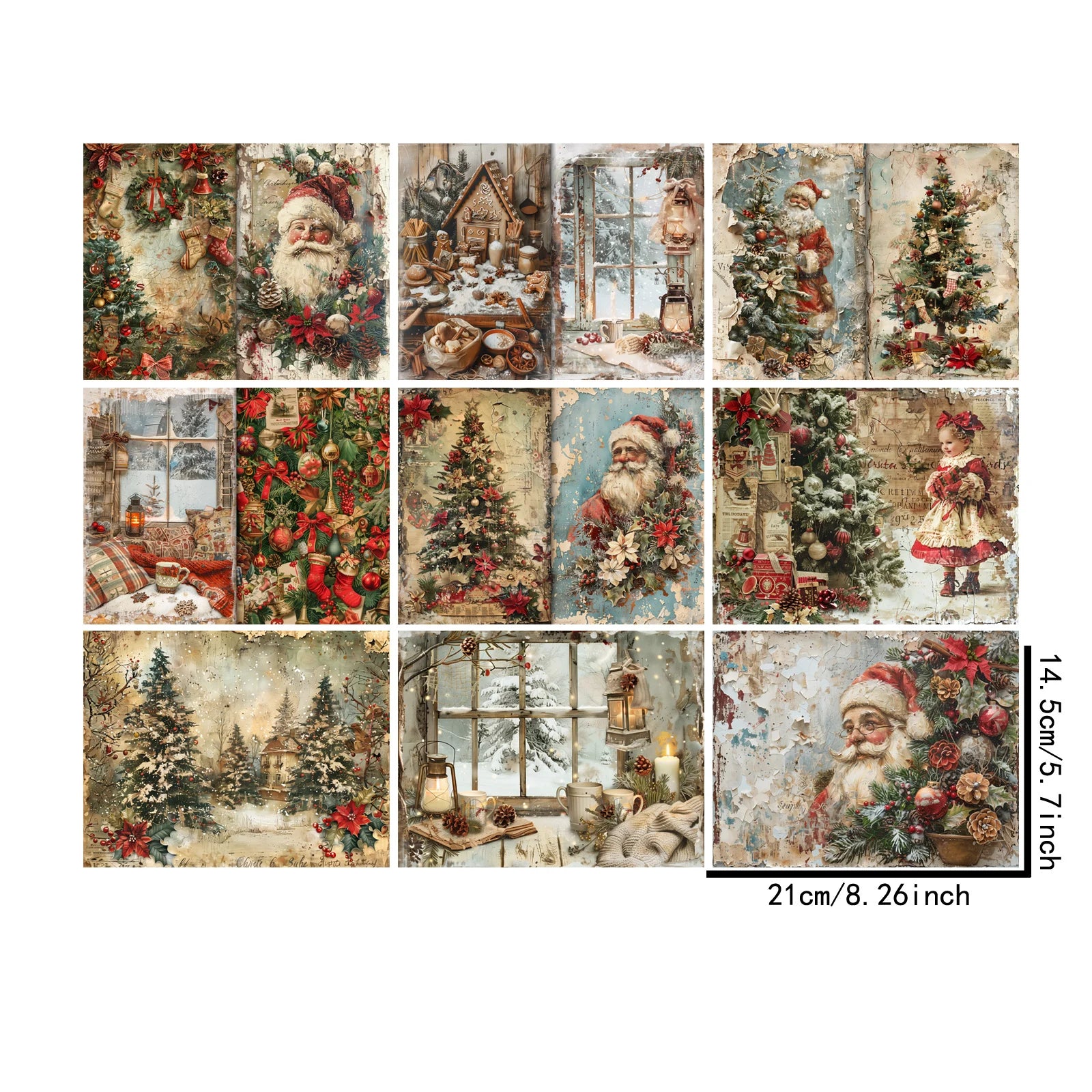 9 Sheets A5 Christmas Retro Santa Girl Vintage Grunge Paper Pack | Scrapbooking Journ lifestyle view