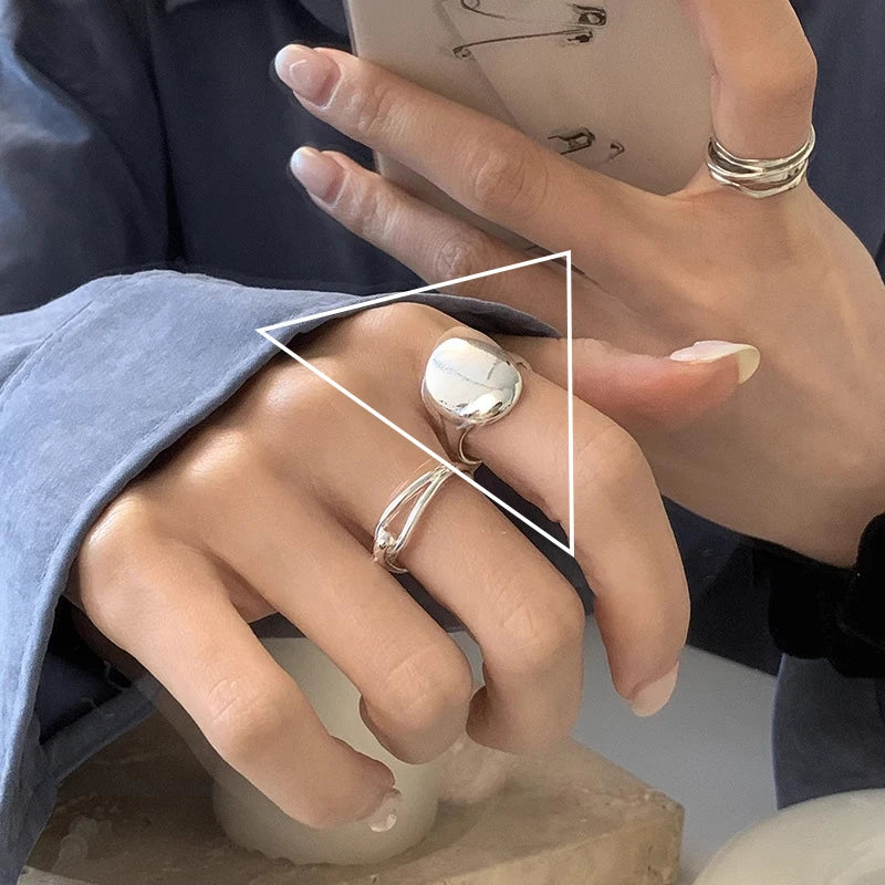 VENTFILLE 925 Sterling Silber Geometrischer Mehrschichtiger Ring mit runden Perlen | Modischer Punk-Temperament-Schmuck