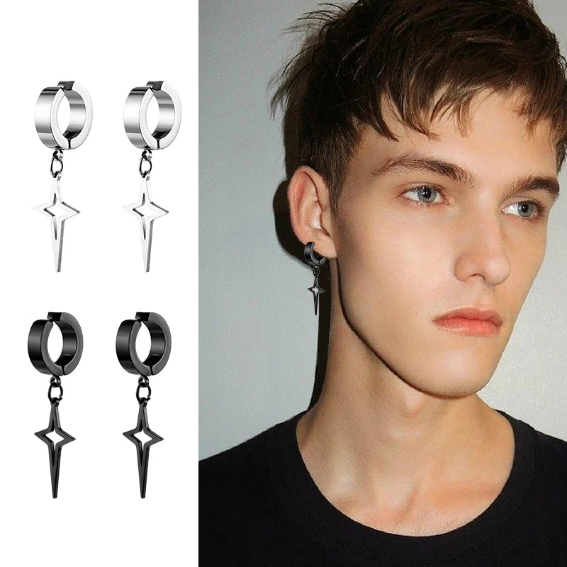 1Pair Punk Star Pendant Hoop Earrings | Clip-On Ear Cuff for Unisex detail view