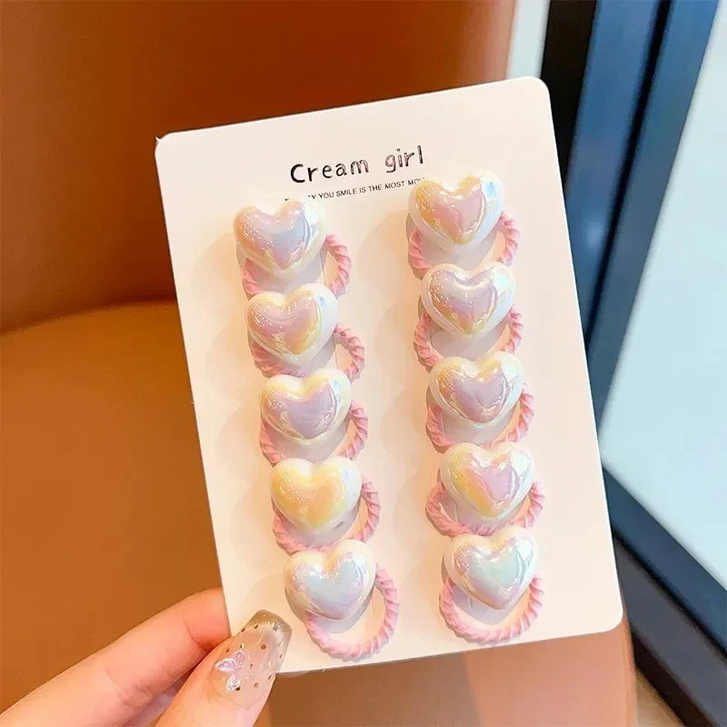 10pcs Cute Baby Girl Hair Love Bands Cartoon Love Heart Star Hair Ties Toddler Elas additional angle