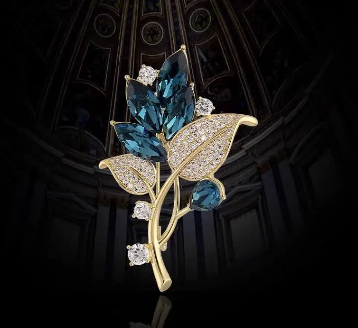 Retro Blue Crystal Big Waterdrop Pendant Brooch for Women Full of Rhinestone Brooch Pin Clothing Accessories Vintage Jewelry