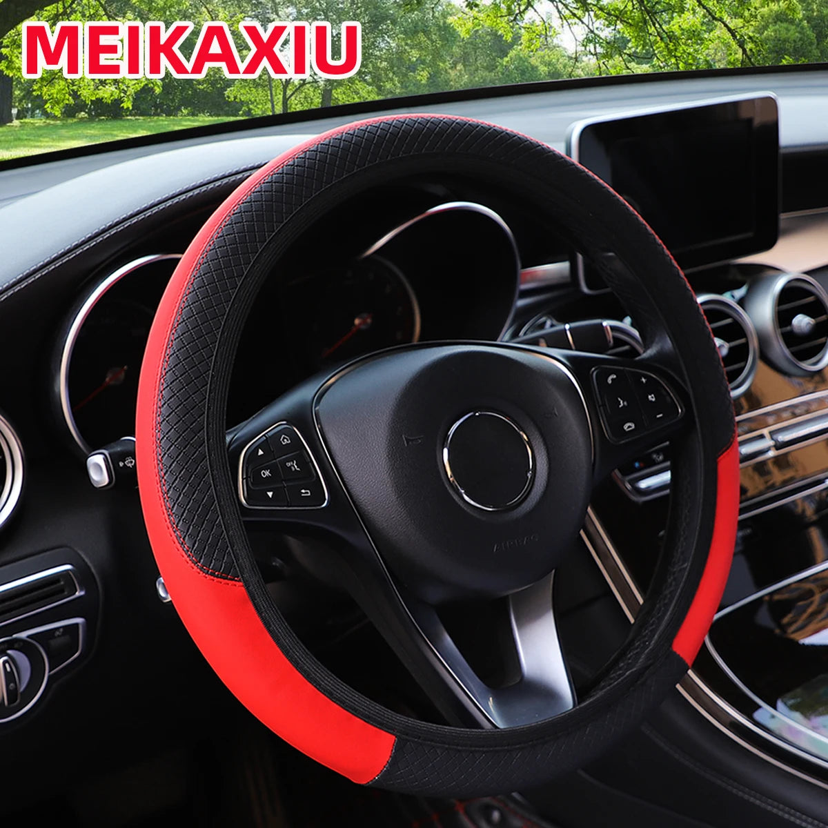 PU leather checkered embossed multi-color car rimless steering wheel cover suitable additional angle