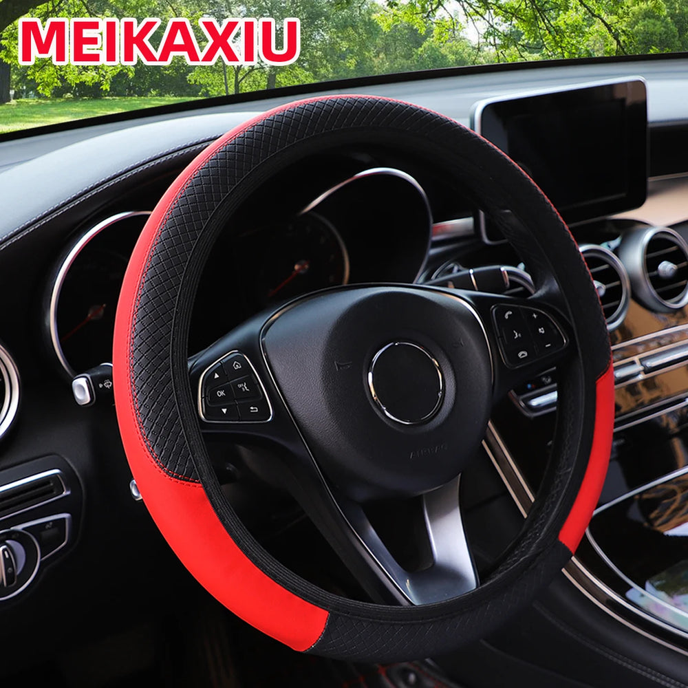 PU leather checkered embossed multi-color car rimless steering wheel cover suitable additional angle