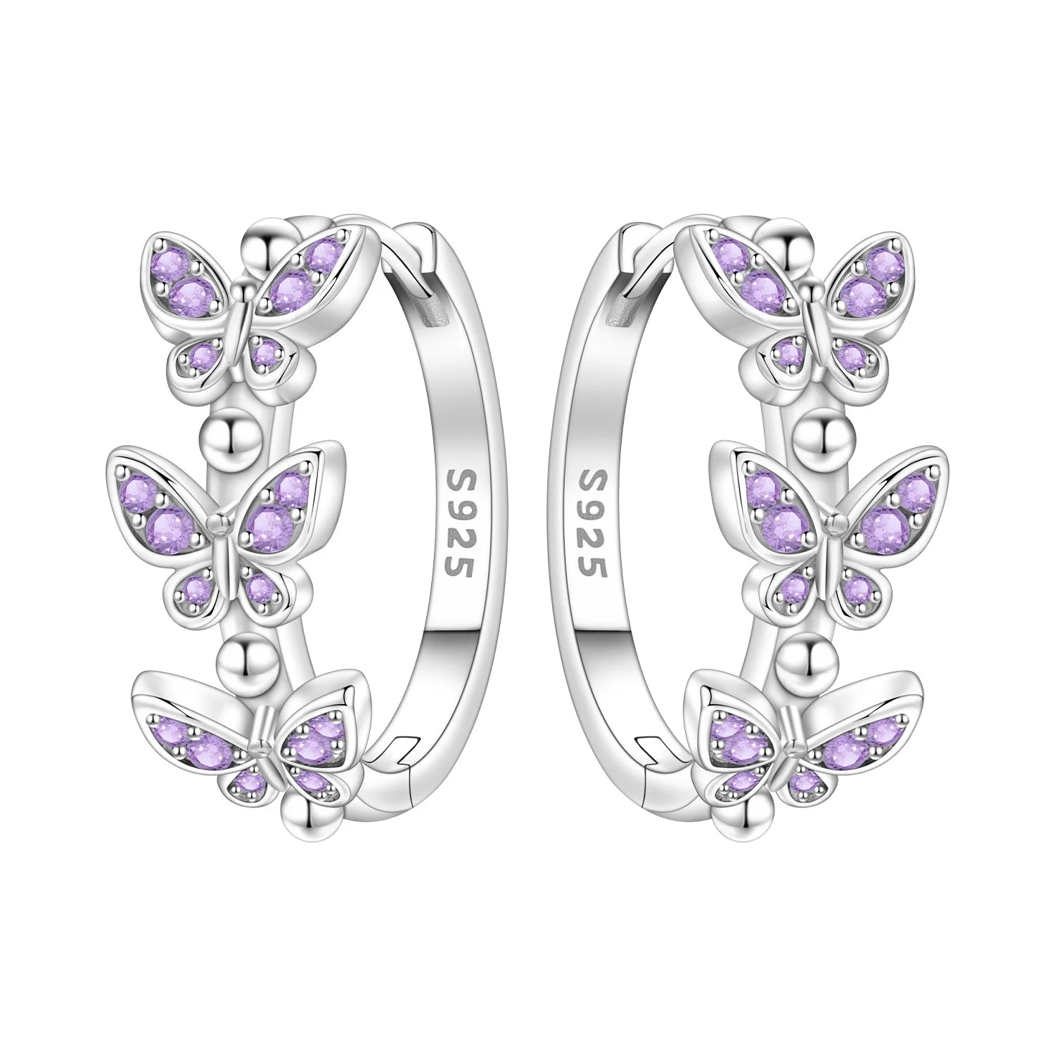 PANPOKI Original 925 Sterling Silver Double Butterfly Insect Earrings Women Hoop Earr alternate view