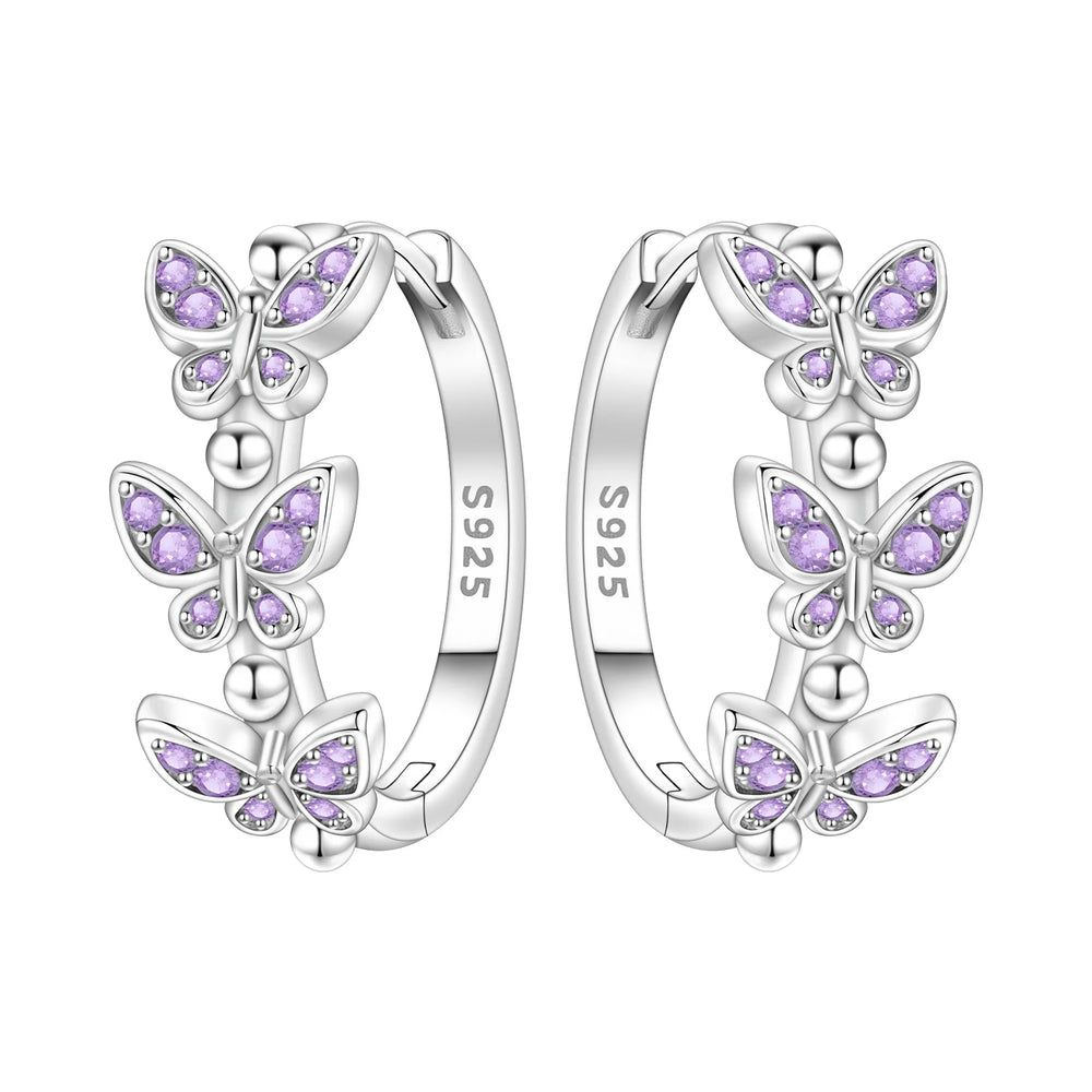 PANPOKI Original 925 Sterling Silver Double Butterfly Insect Earrings Women Hoop Earr alternate view