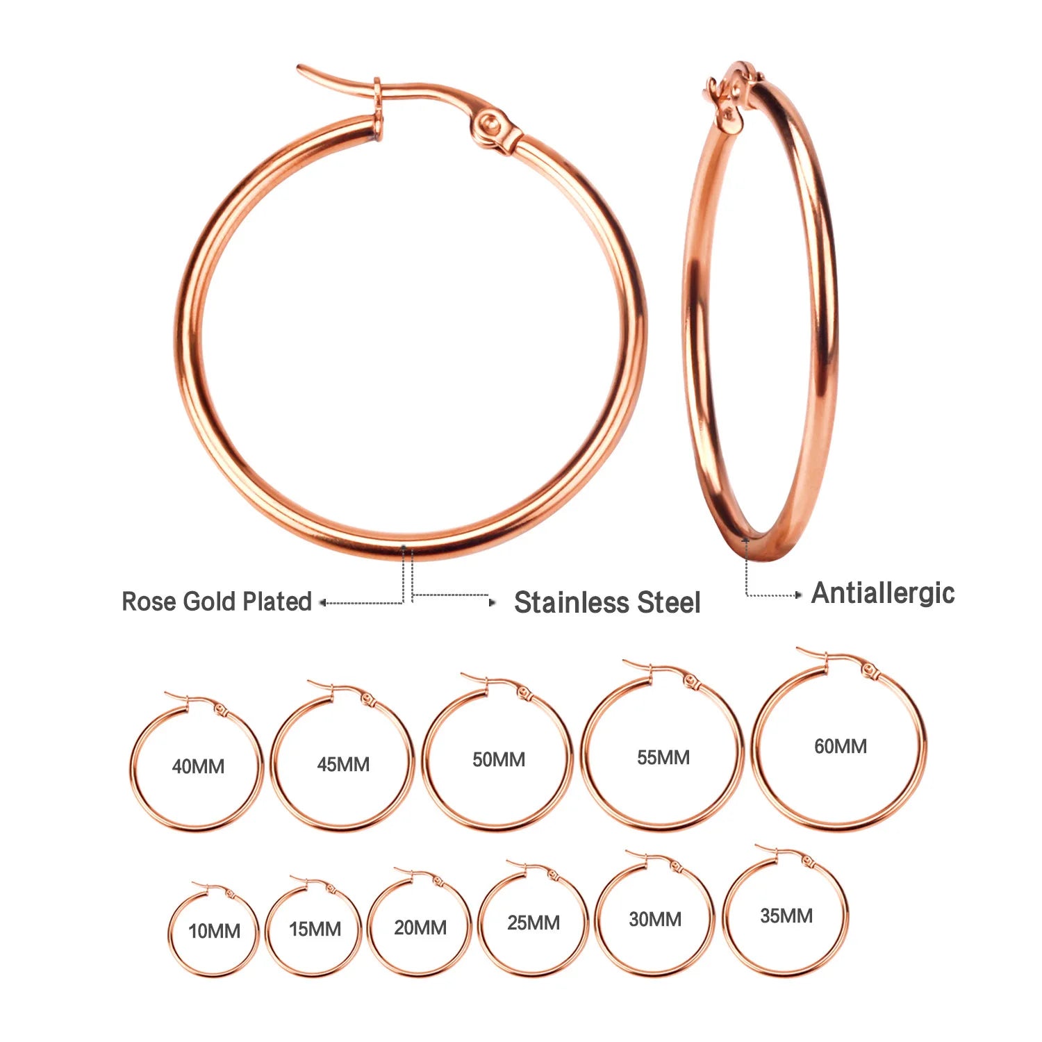 Gold Color Stainless Steel Hoop Earrings For Women Men Big/Small Circle Round Ear Jew alternate view