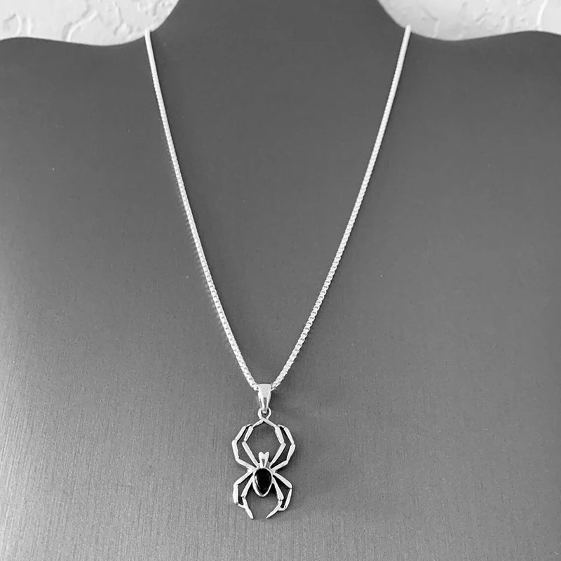Huitan Cute Spider Animal Pendant Necklace for Girls Silver Color Chain Necklace Y2K lifestyle view