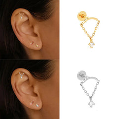 EVISPOL Fashion Stainless Steel Tassel Chain Dangle Stud Earrings for Women Crystal CZ Flat back Car