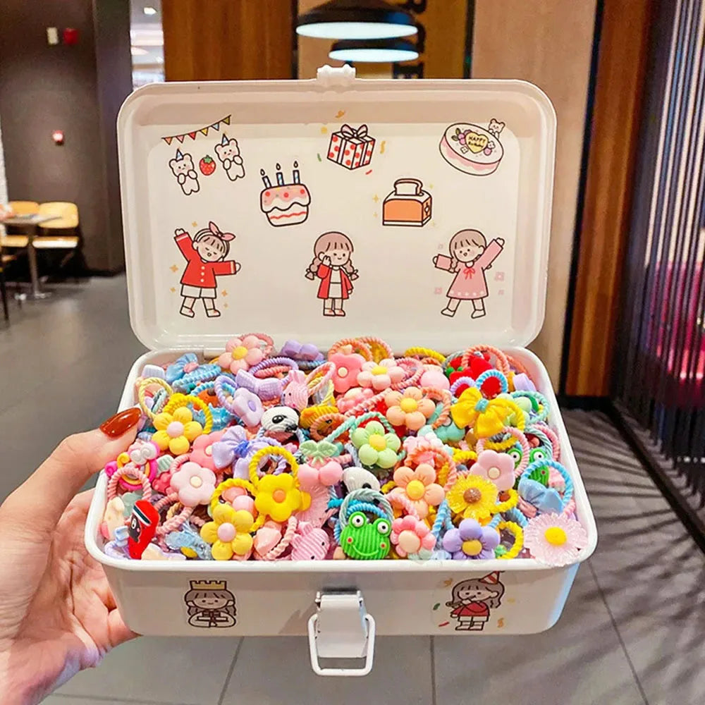 Cartoon Cute Rubber Band Hair Accessories for Little Girls 20/30/50pcs Pack Non-Hurti lifestyle view