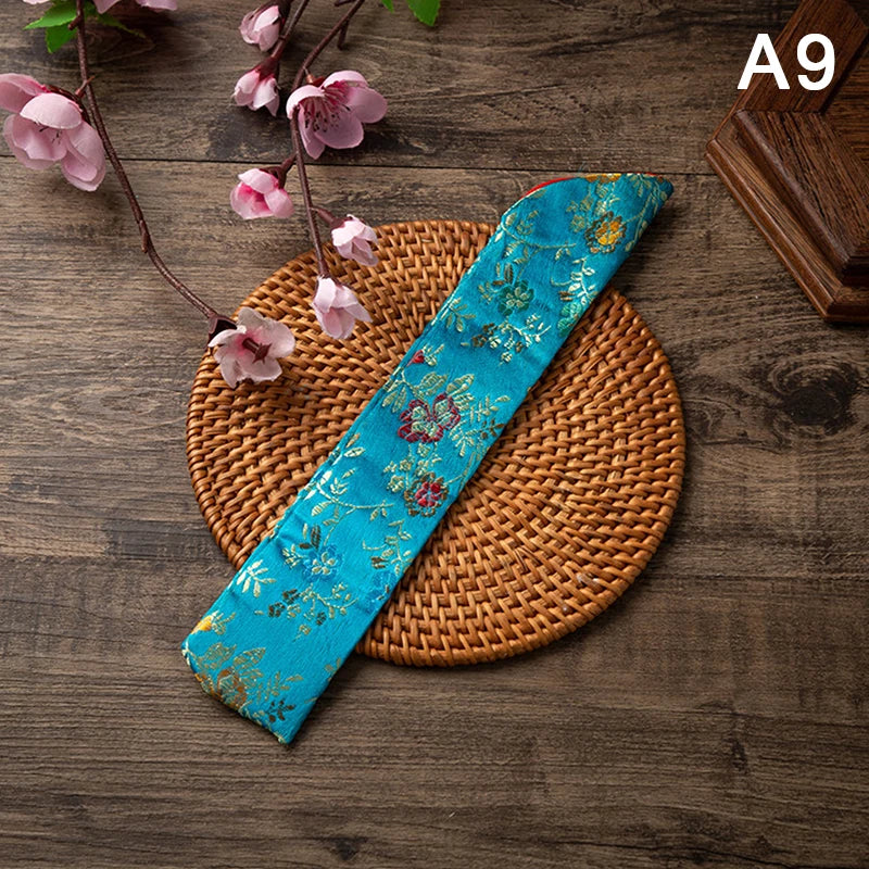 Embroidered Folding Fan Cover Pouch | Silk Fan Protector detail view