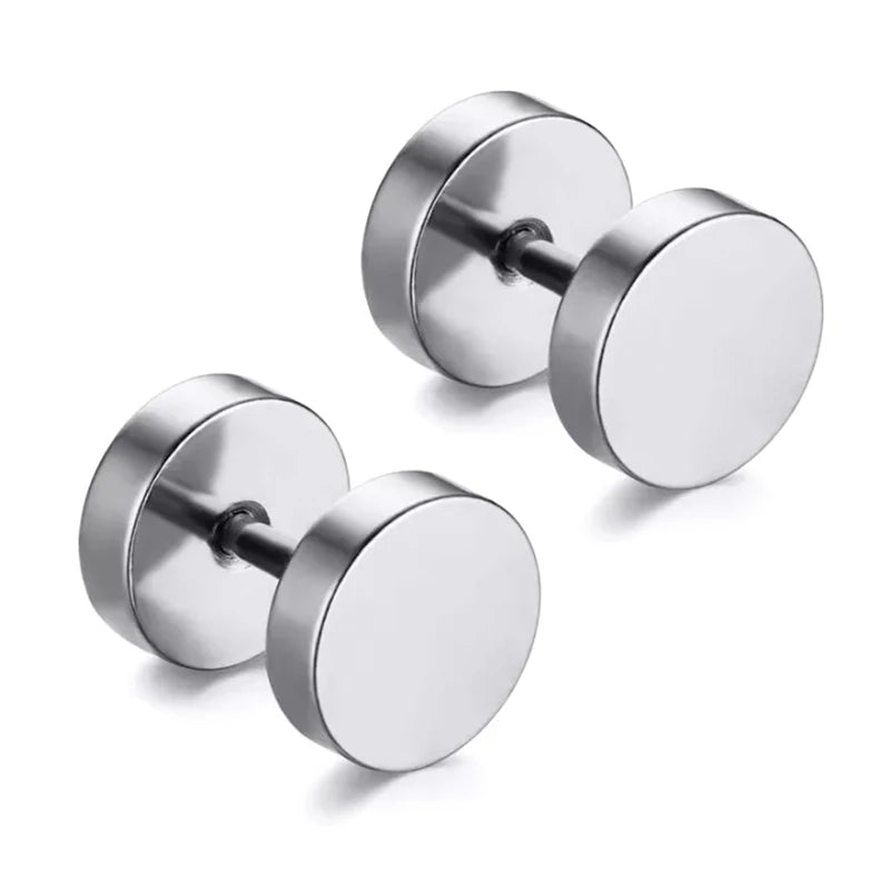 1 Pair Punk Men's Stud Earrings Barbell Punk Gothic Stainless Steel Ear Studs for Women detail view