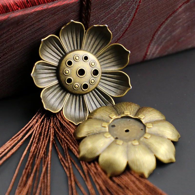 Metal Zen Lotus Buddha Incense Burner | Decorative Incense Stick Holder for Office and close-up view