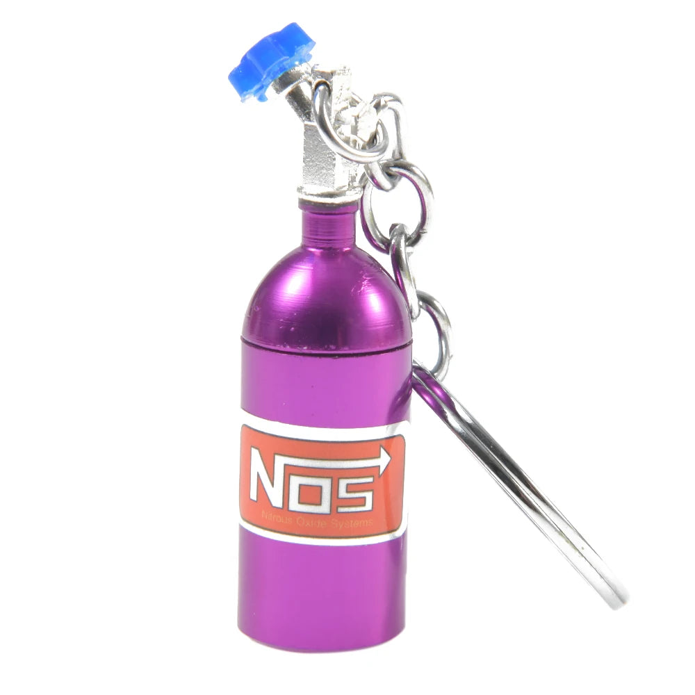 NOS Bottle Keychain Keyring | Metal Pill Box Stash Container for Car Keys lifestyle view