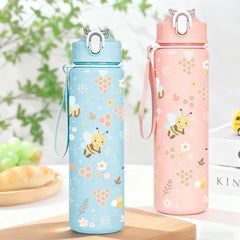 Sweet Honeycomb Bee Pattern Reusable Plastic Water Bottle, Lightweight Leakproof Flip alternate view