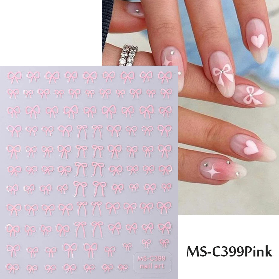 1/2pcs Black White Pink Mini Bowknot Design Nail Art Sticker Self Adhesive Lace Ribbo lifestyle view
