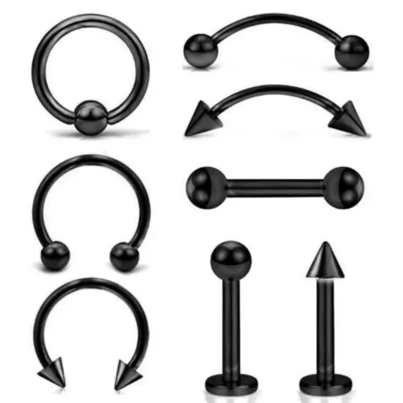 8Pcs Stainless Steel Eyebrow Rings, Lip Ring Nose Hoop Tongue Ring Septum Nose Pierci alternate view