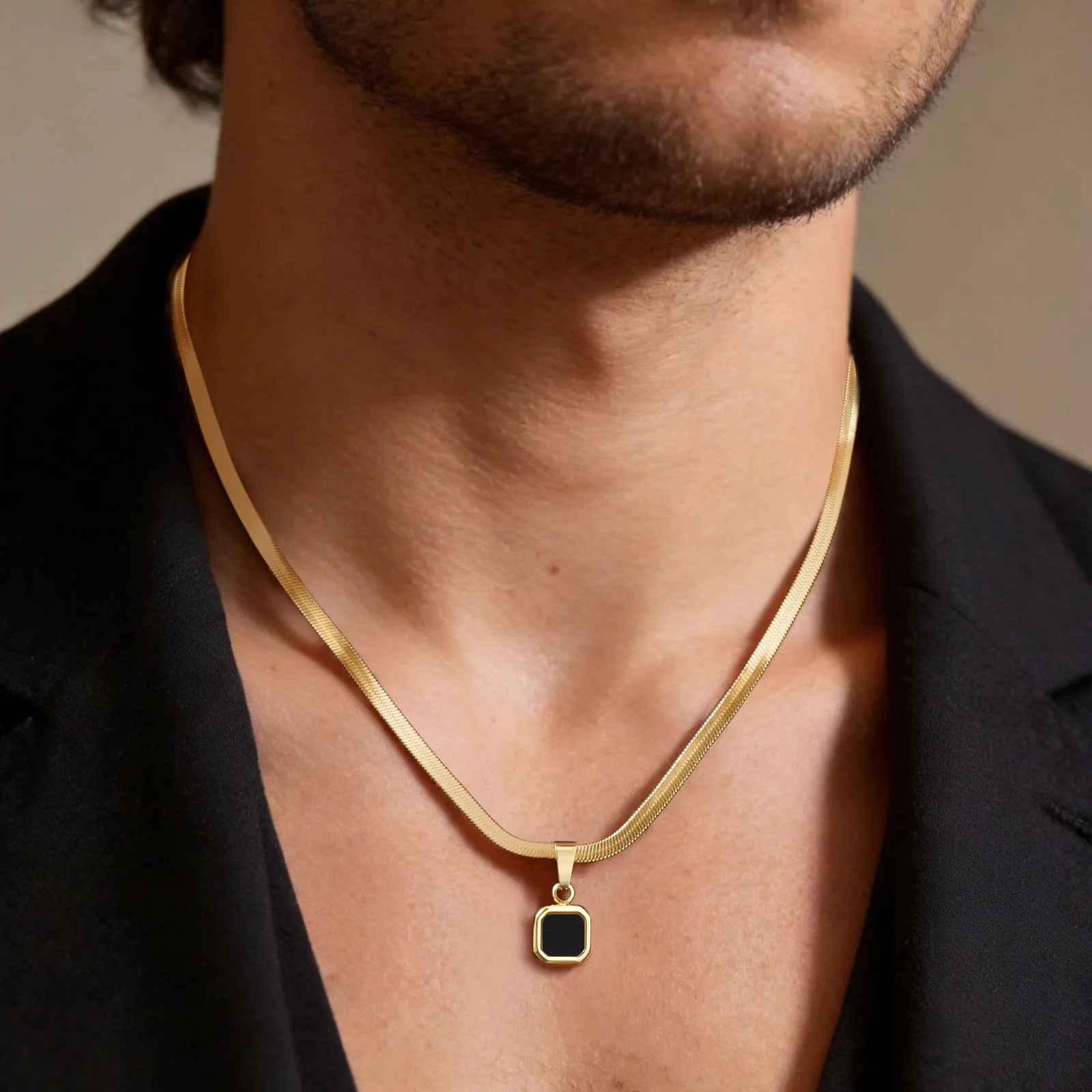 Men's Geometric Stone Pendant Necklace | Stainless Steel Blade Chain