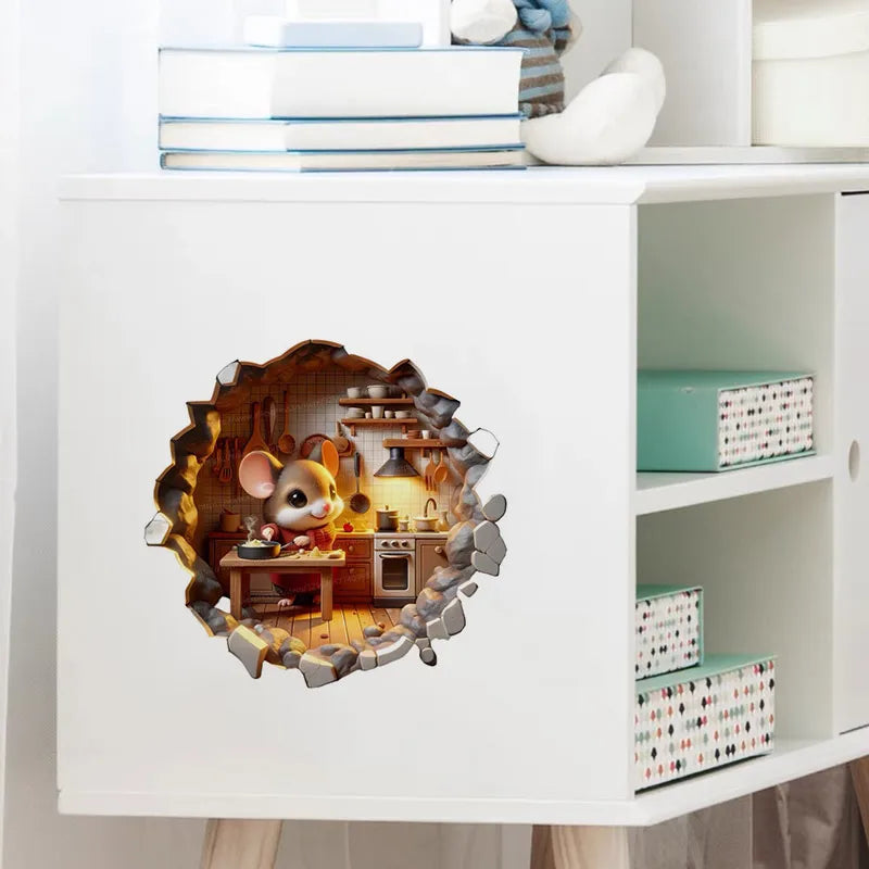 Cute Cartoon Mouse Hole Wall Sticker | Funny Rats Decals for Kids Bedroom Decoration alternate view