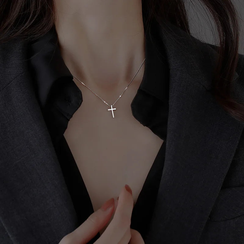925 Sterling Silver Cross Necklace | Elegant Women's Pendant Jewelry close-up view