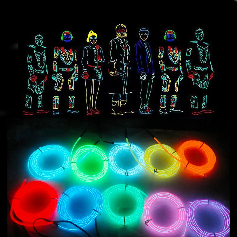 1M/2M/3M/5M Car Interior Led Decorative Lamp EL Wiring Neon Strip For Auto DIY Flex additional angle