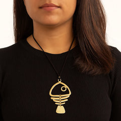 1 Piece Matte Golden Large Fishbone Punk Pendant Bohemia Long Chain Necklace Jeweller alternate view